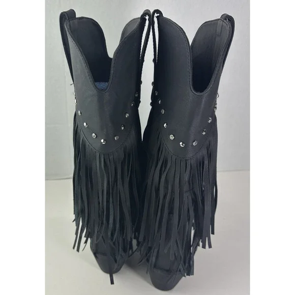 Roper Oakley Studded Pointed Toe Cowboy Black Boots Western Fringe Women's 8 - Picture 5 of 11